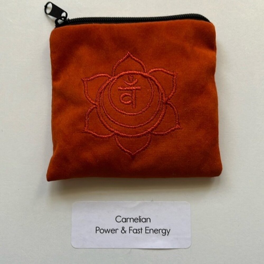 Carnelian Energy Stones in Embroidered Chakra Pouch Healing Crystal for Vitality